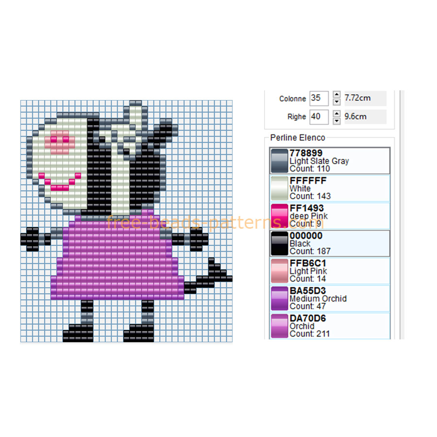 Zoe Zebra Peppa Pig cartoon character free Hama Beads design